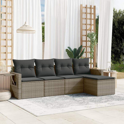 Set Divano da Giardino 5 pz con Cuscini Grigio in Polyrattan - homemem39