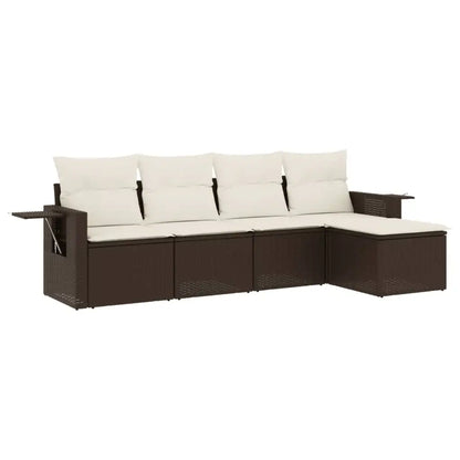 Set Divano da Giardino 5 pz con Cuscini Marrone in Polyrattan - homemem39