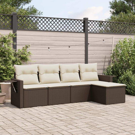 Set Divano da Giardino 5 pz con Cuscini Marrone in Polyrattan - homemem39