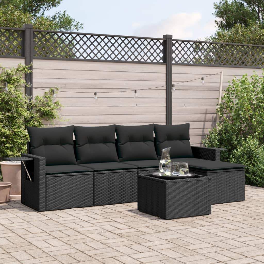 Set Divano da Giardino 6 pz con Cuscini Nero in Polyrattan - homemem39