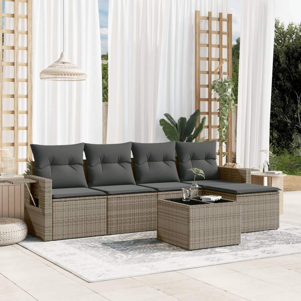 Set Divano da Giardino 6 pz con Cuscini Grigio in Polyrattan - homemem39
