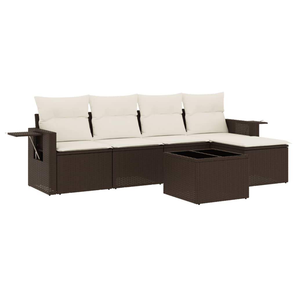 Set Divano da Giardino 6 pz con Cuscini Marrone in Polyrattan - homemem39