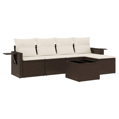 Set Divano da Giardino 6 pz con Cuscini Marrone in Polyrattan - homemem39