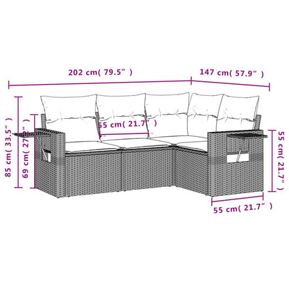 Set Divani da Giardino 4 pz con Cuscini Nero in Polyrattan - homemem39