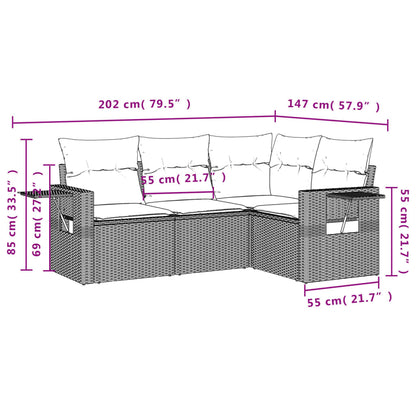 Set Divani da Giardino 4 pz con Cuscini in Polyrattan Grigio