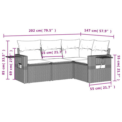 Set Divano da Giardino 4 pz con Cuscini Marrone in Polyrattan - homemem39