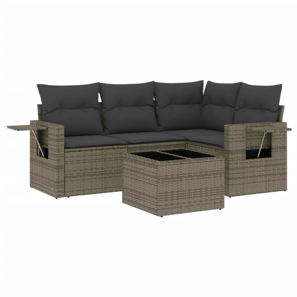 Set Divano da Giardino 5 pz con Cuscini Grigio in Polyrattan
