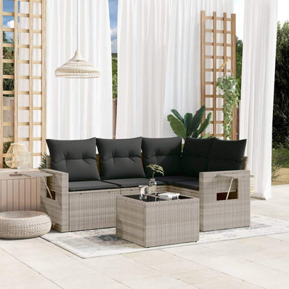Set Divano da Giardino 5pz con Cuscini Grigio Chiaro Polyrattan - homemem39
