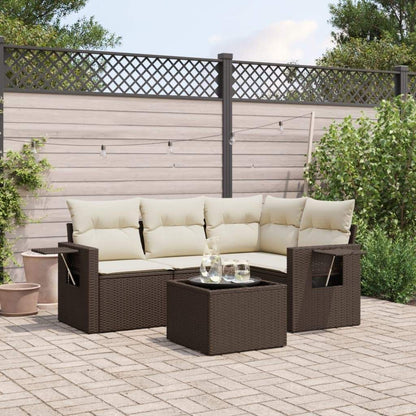 Set Divano da Giardino 5 pz con Cuscini Marrone in Polyrattan - homemem39