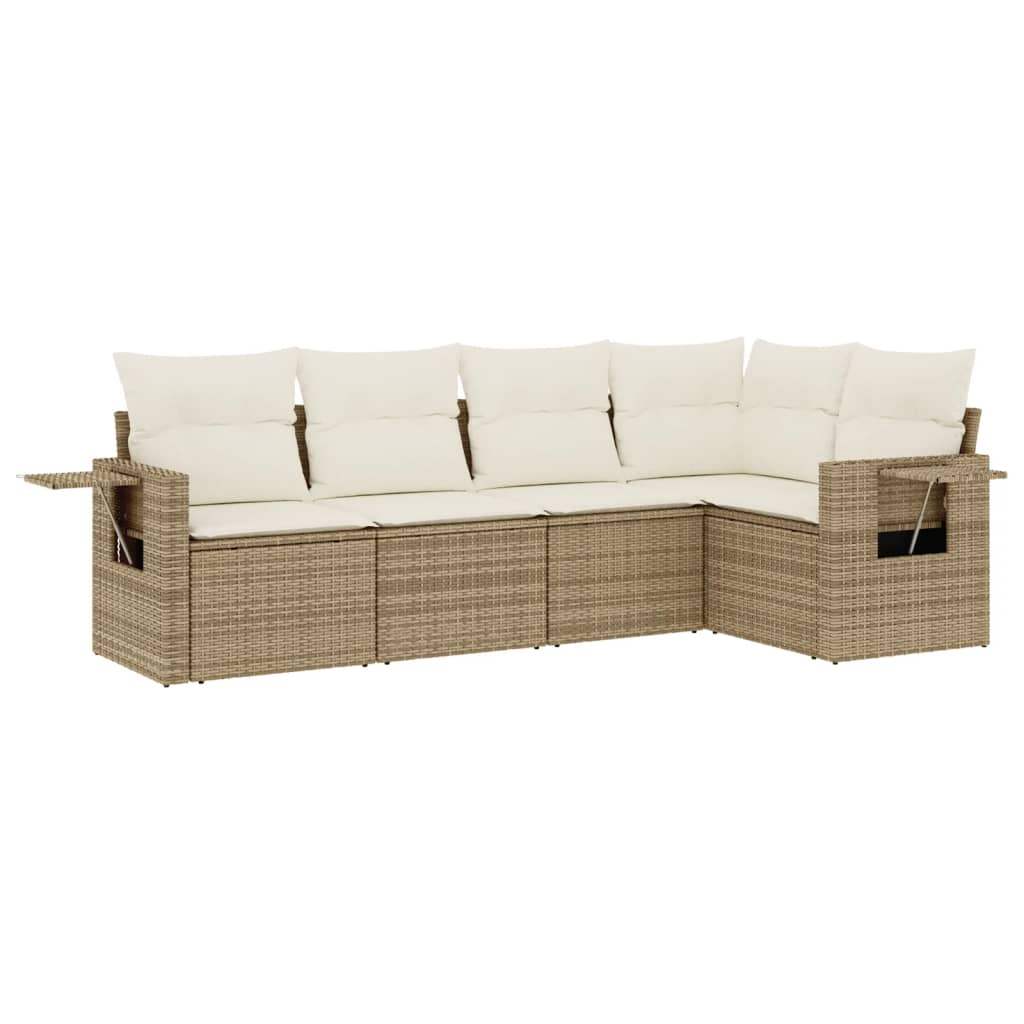 Set Divano da Giardino 5 pz con Cuscini Beige in Polyrattan - homemem39