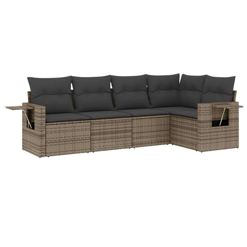 Set Divano da Giardino 5 pz con Cuscini Grigio in Polyrattan - homemem39