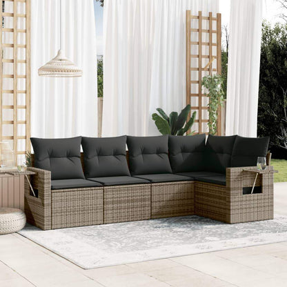 Set Divano da Giardino 5 pz con Cuscini Grigio in Polyrattan - homemem39