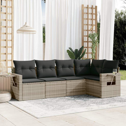 Set Divano da Giardino 5pz con Cuscini Grigio Chiaro Polyrattan - homemem39