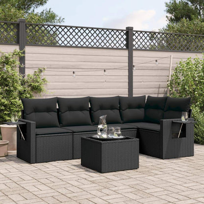 Set Divano da Giardino 6 pz con Cuscini Nero in Polyrattan - homemem39
