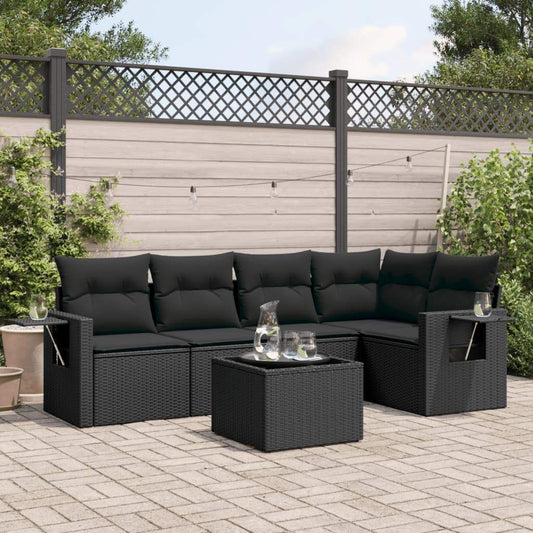 Set Divano da Giardino 6 pz con Cuscini Nero in Polyrattan - homemem39