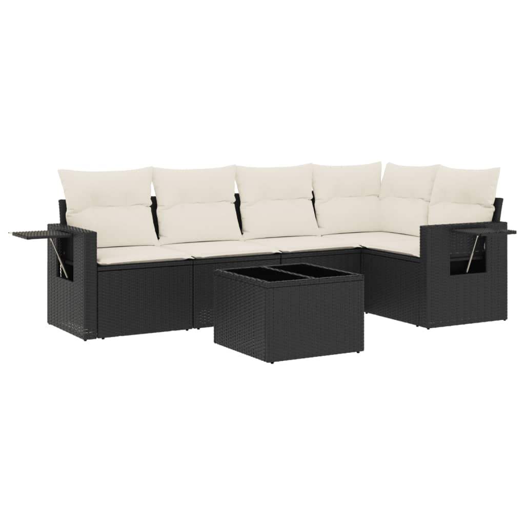 Set Divano da Giardino 6 pz con Cuscini Nero in Polyrattan - homemem39