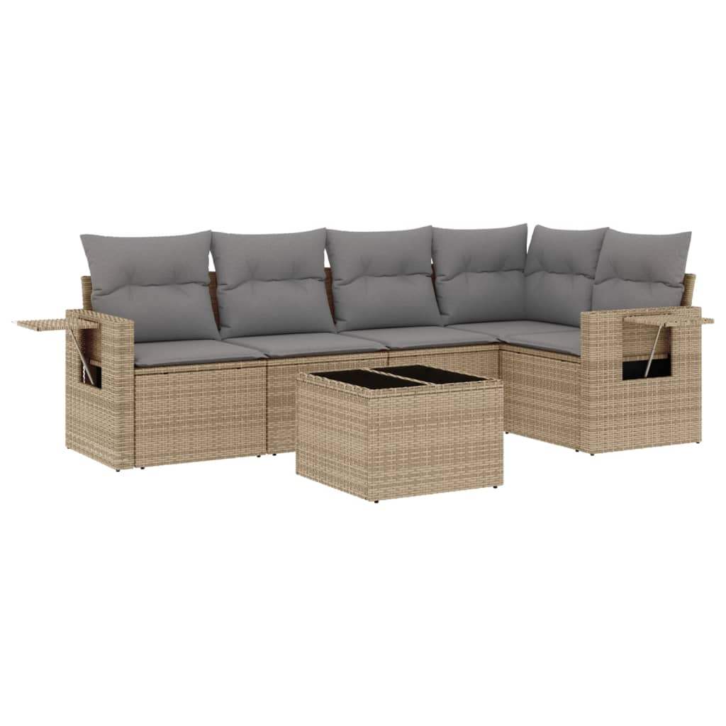 Set Divano da Giardino 6 pz con Cuscini Beige in Polyrattan - homemem39