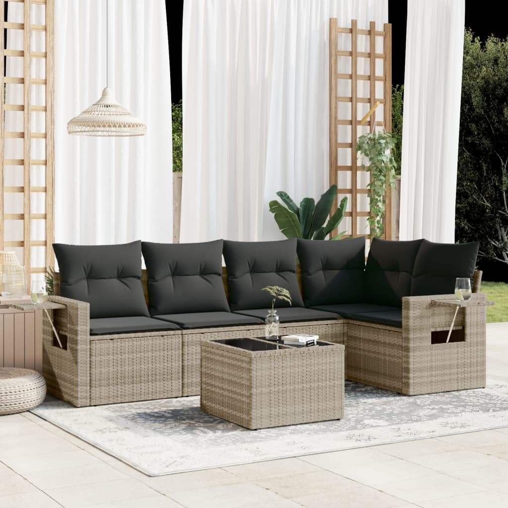 Set Divano da Giardino 6pz con Cuscini Grigio Chiaro Polyrattan - homemem39
