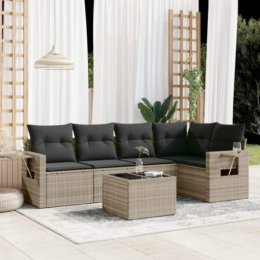 Set Divano da Giardino 6pz con Cuscini Grigio Chiaro Polyrattan - homemem39
