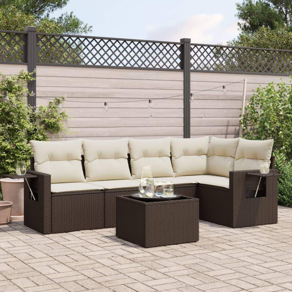 Set Divano da Giardino 6 pz con Cuscini Marrone in Polyrattan - homemem39