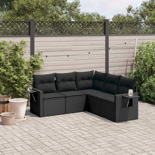 Set Divani da Giardino 5 pz con Cuscini in Polyrattan Nero - homemem39
