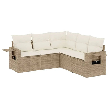 Set Divano da Giardino 5 pz con Cuscini Beige in Polyrattan - homemem39