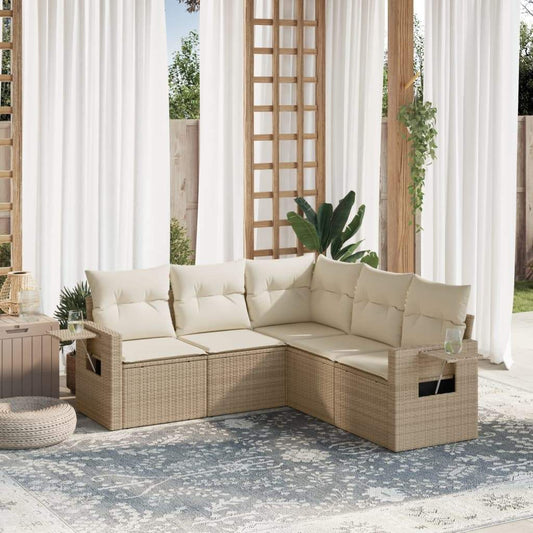 Set Divano da Giardino 5 pz con Cuscini Beige in Polyrattan - homemem39
