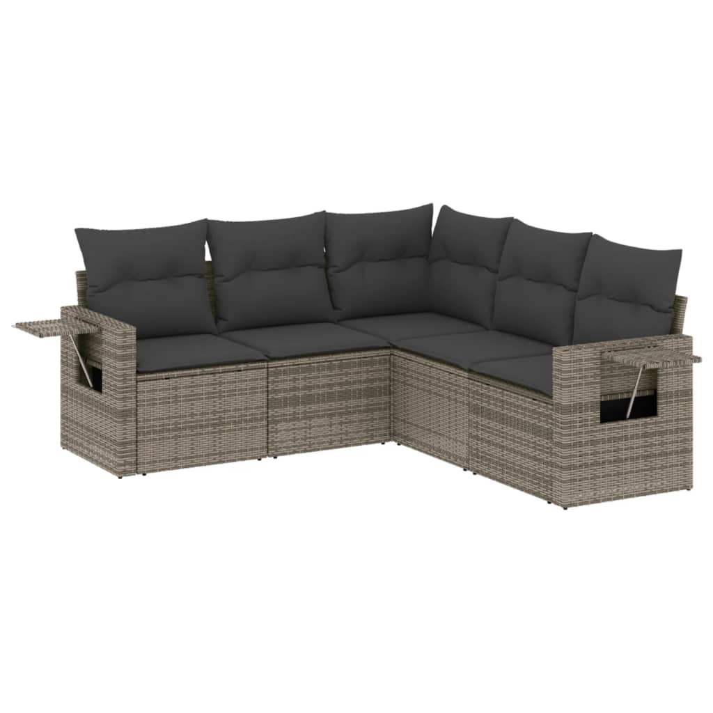 Set Divano da Giardino 5 pz con Cuscini Grigio in Polyrattan - homemem39