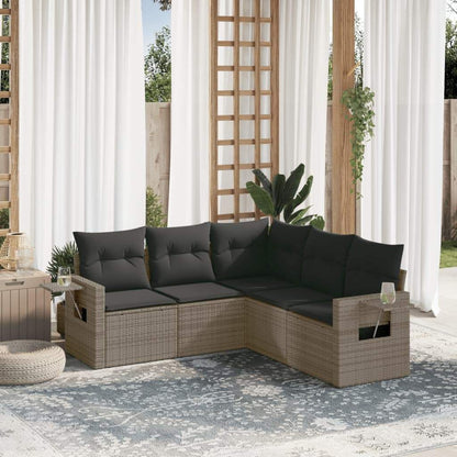 Set Divano da Giardino 5 pz con Cuscini Grigio in Polyrattan - homemem39