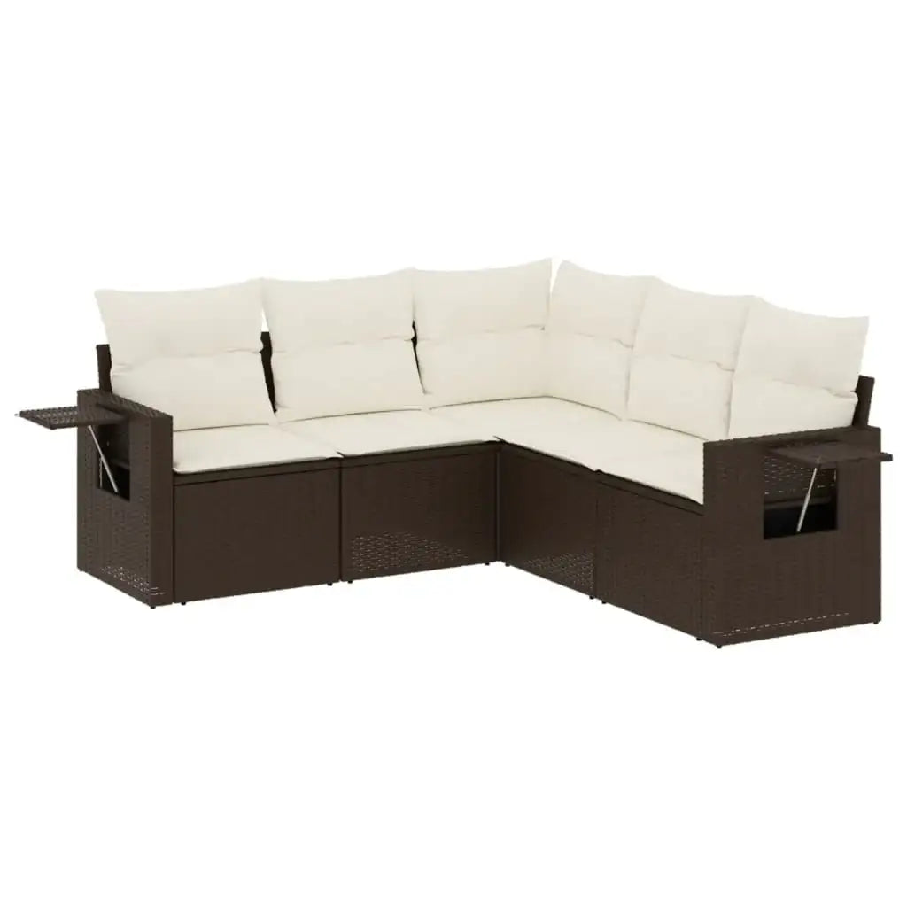 Set Divano da Giardino 5 pz con Cuscini Marrone in Polyrattan - homemem39