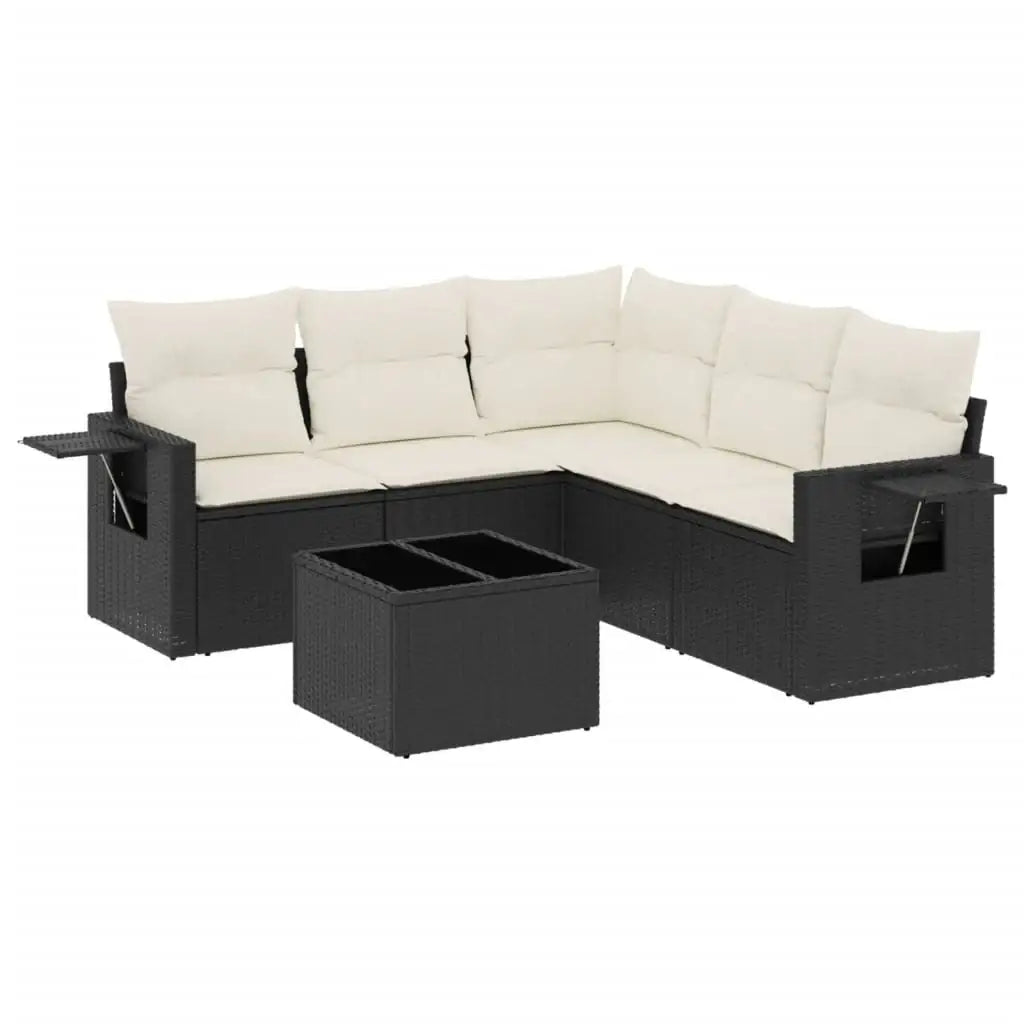 Set Divano da Giardino 6 pz con Cuscini Nero in Polyrattan - homemem39