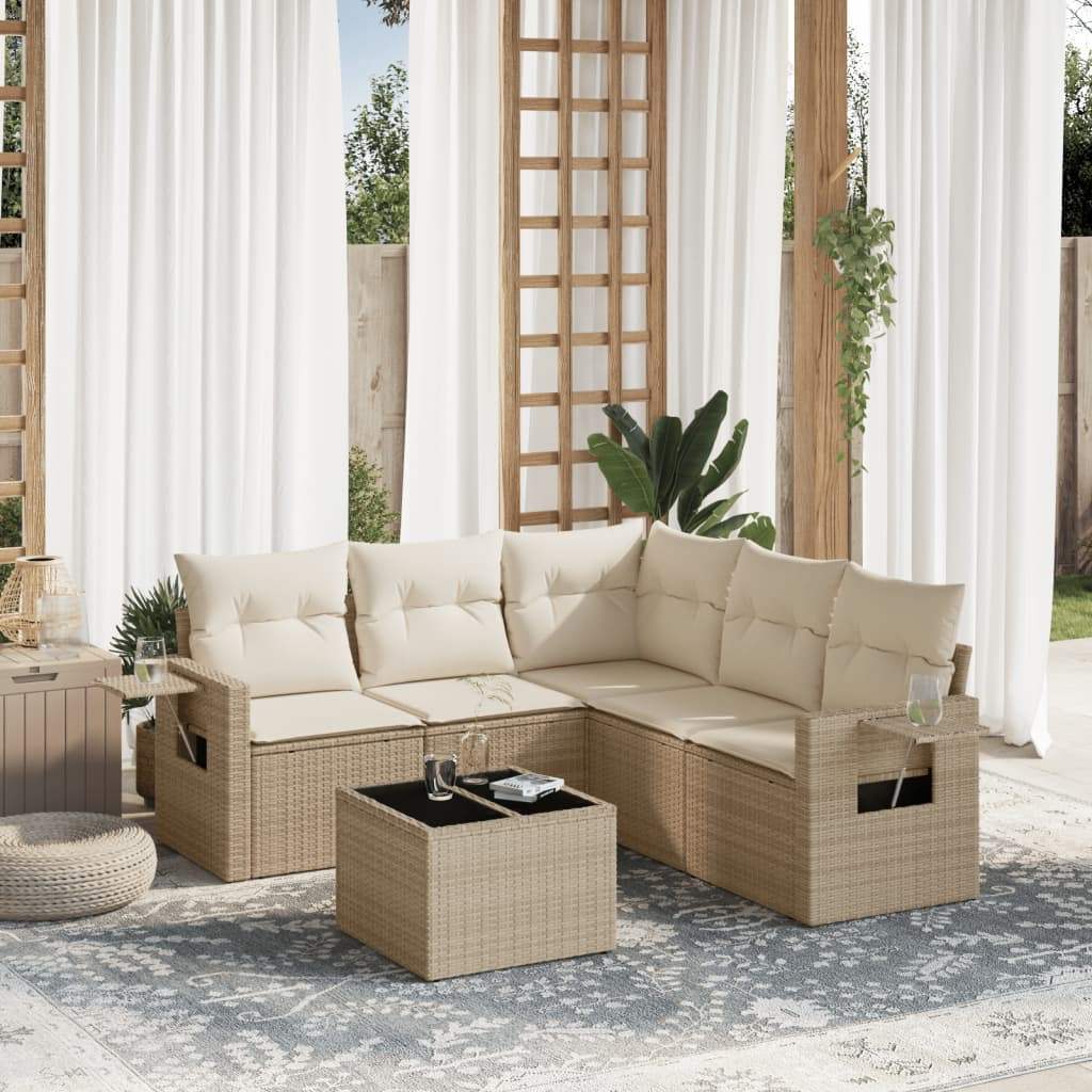 Set Divano da Giardino 6 pz con Cuscini Beige in Polyrattan - homemem39