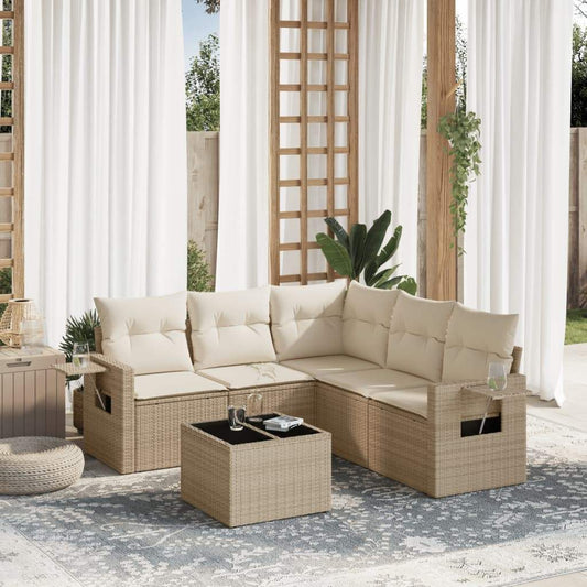 Set Divano da Giardino 6 pz con Cuscini Beige in Polyrattan - homemem39