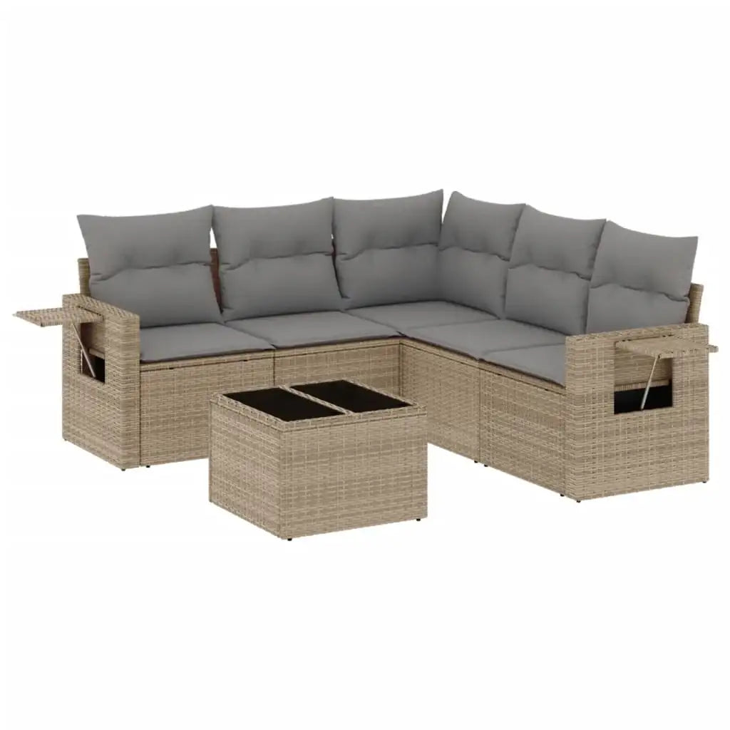 Set Divano da Giardino 6 pz con Cuscini Beige in Polyrattan - homemem39