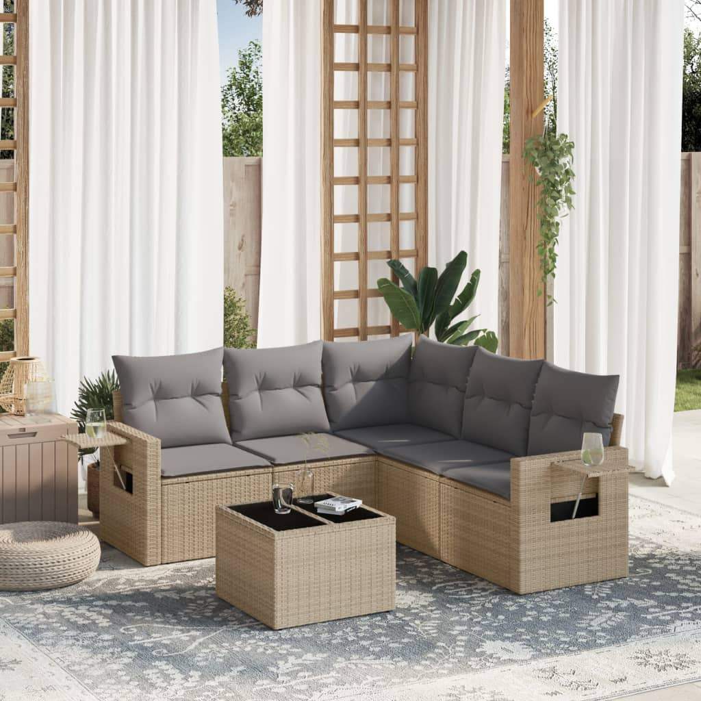Set Divano da Giardino 6 pz con Cuscini Beige in Polyrattan - homemem39