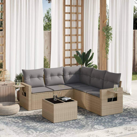 Set Divano da Giardino 6 pz con Cuscini Beige in Polyrattan - homemem39