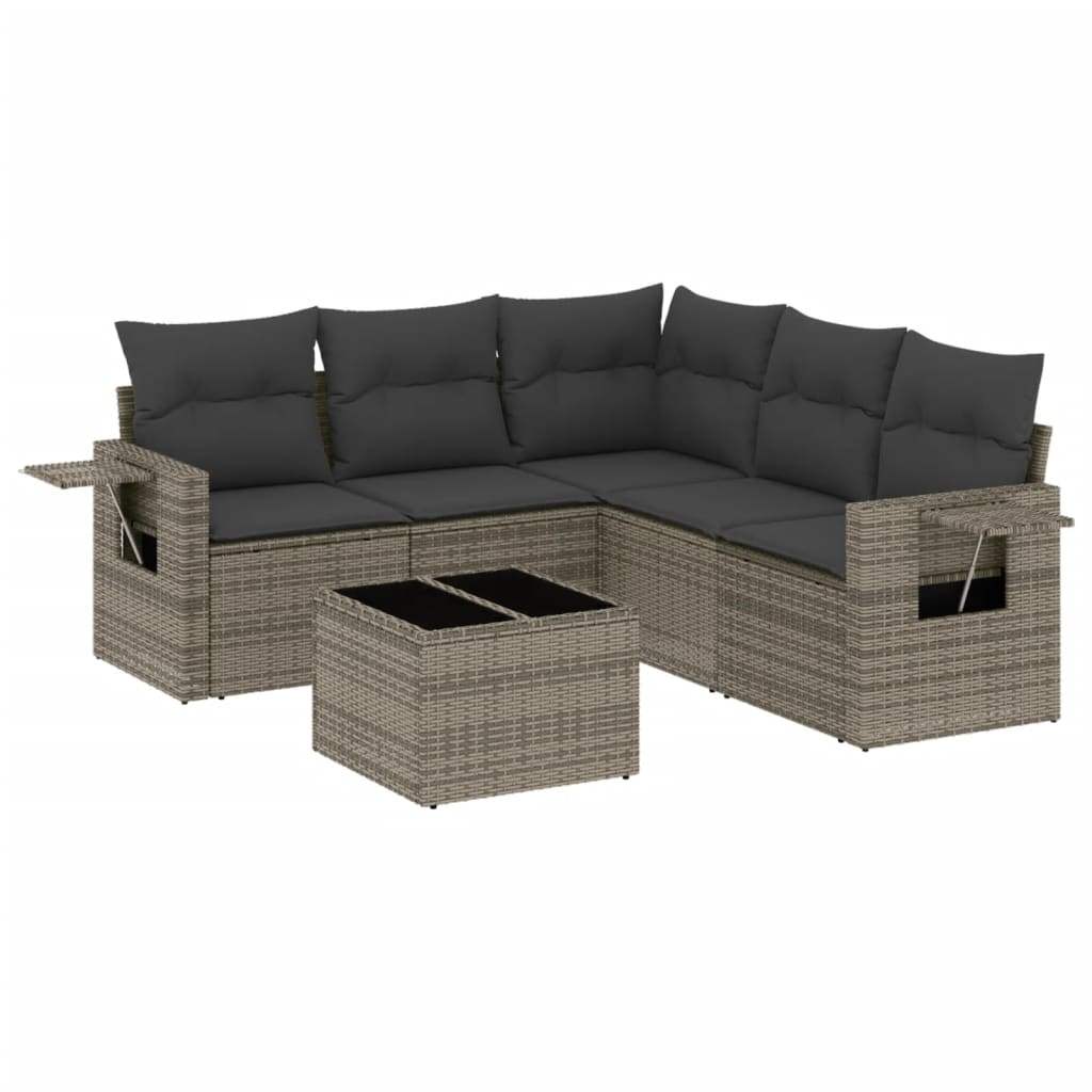 Set Divano da Giardino 6 pz con Cuscini Grigio in Polyrattan - homemem39
