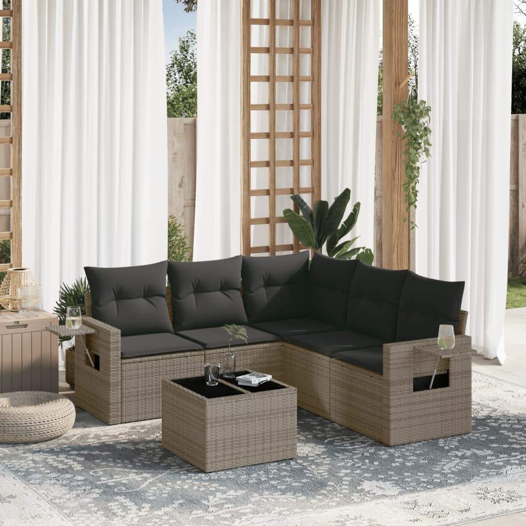Set Divano da Giardino 6 pz con Cuscini Grigio in Polyrattan - homemem39