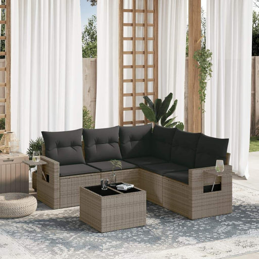 Set Divano da Giardino 6 pz con Cuscini Grigio in Polyrattan - homemem39