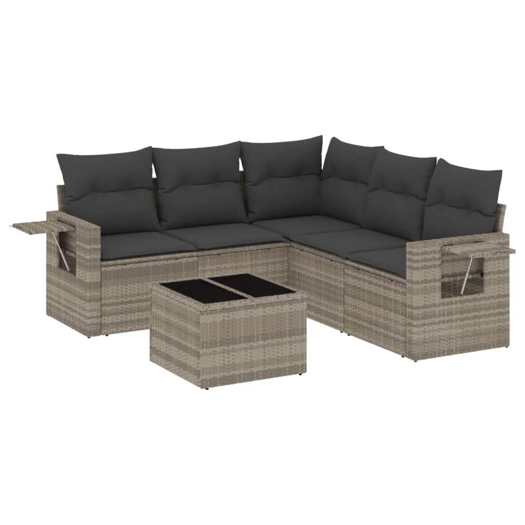 Set Divano da Giardino 6pz con Cuscini Grigio Chiaro Polyrattan - homemem39