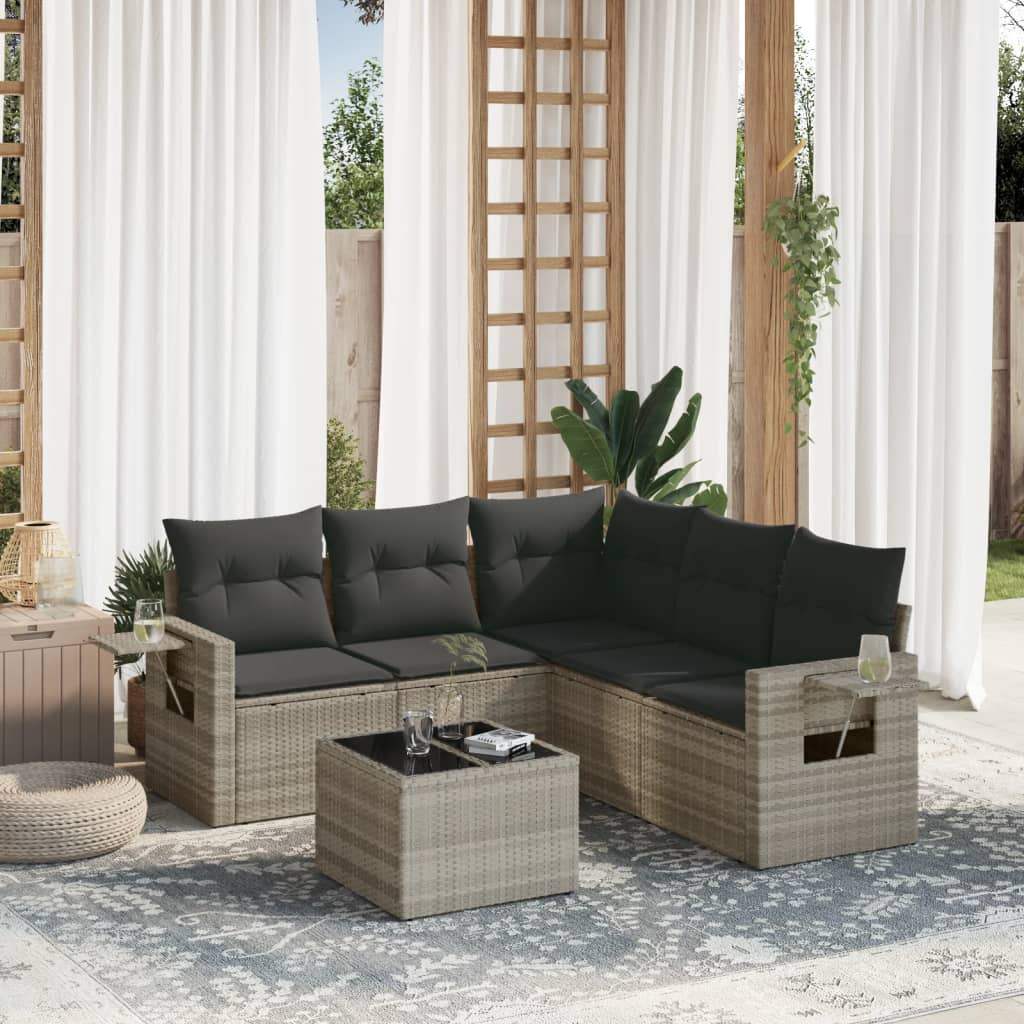 Set Divano da Giardino 6pz con Cuscini Grigio Chiaro Polyrattan - homemem39