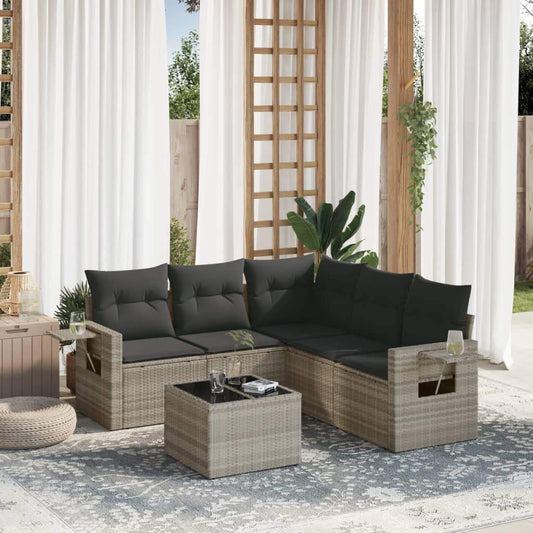 Set Divano da Giardino 6pz con Cuscini Grigio Chiaro Polyrattan - homemem39