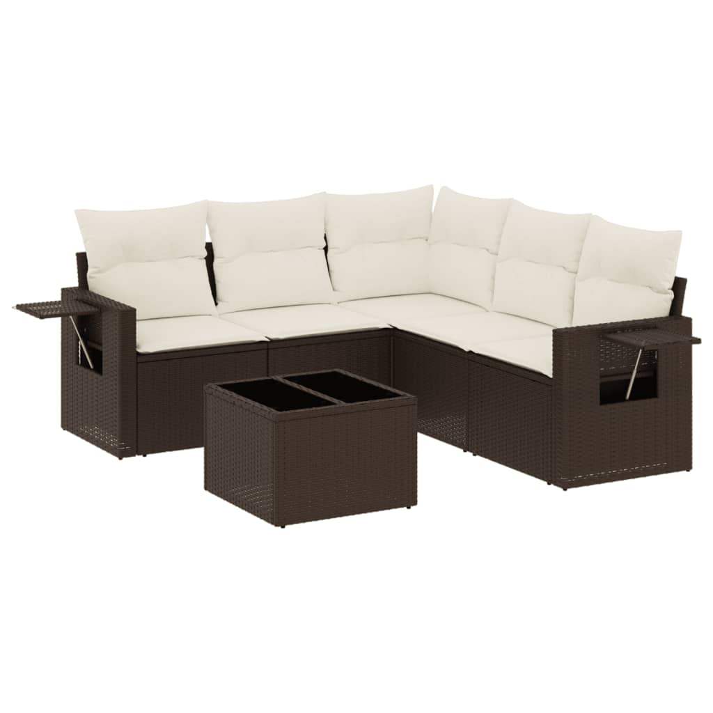 Set Divano da Giardino 6 pz con Cuscini Marrone in Polyrattan - homemem39