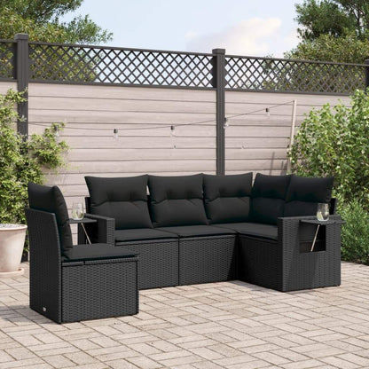 Set Divani da Giardino 5 pz con Cuscini in Polyrattan Nero - homemem39