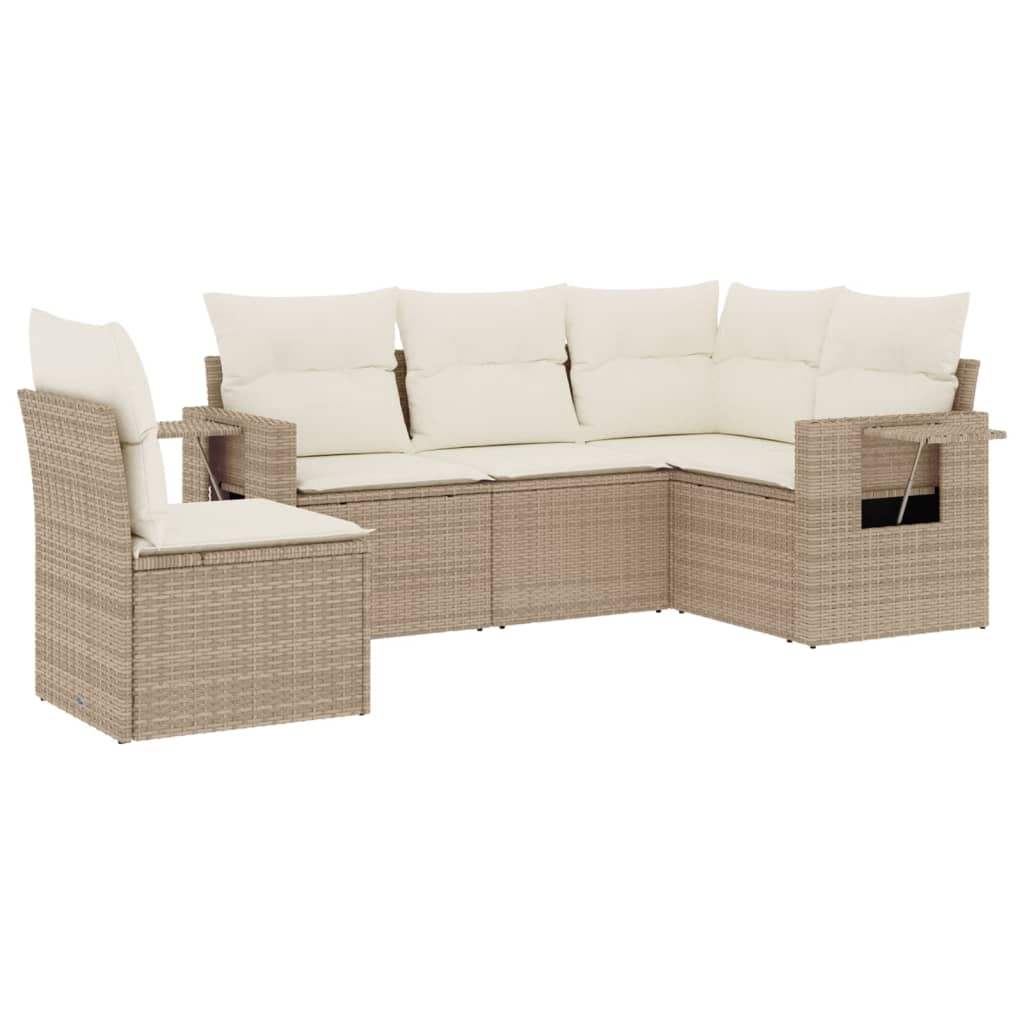 Set Divano da Giardino 5 pz con Cuscini Beige in Polyrattan - homemem39
