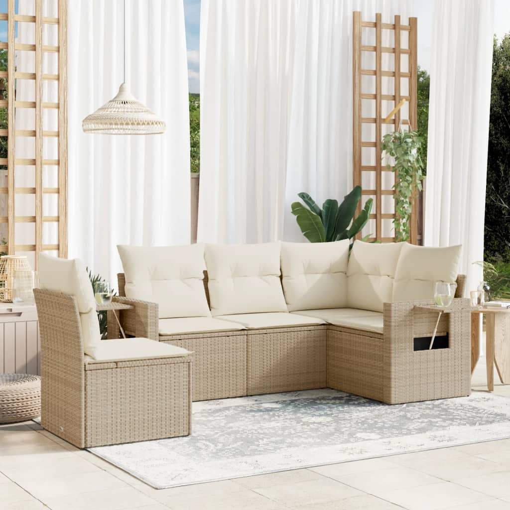 Set Divano da Giardino 5 pz con Cuscini Beige in Polyrattan - homemem39