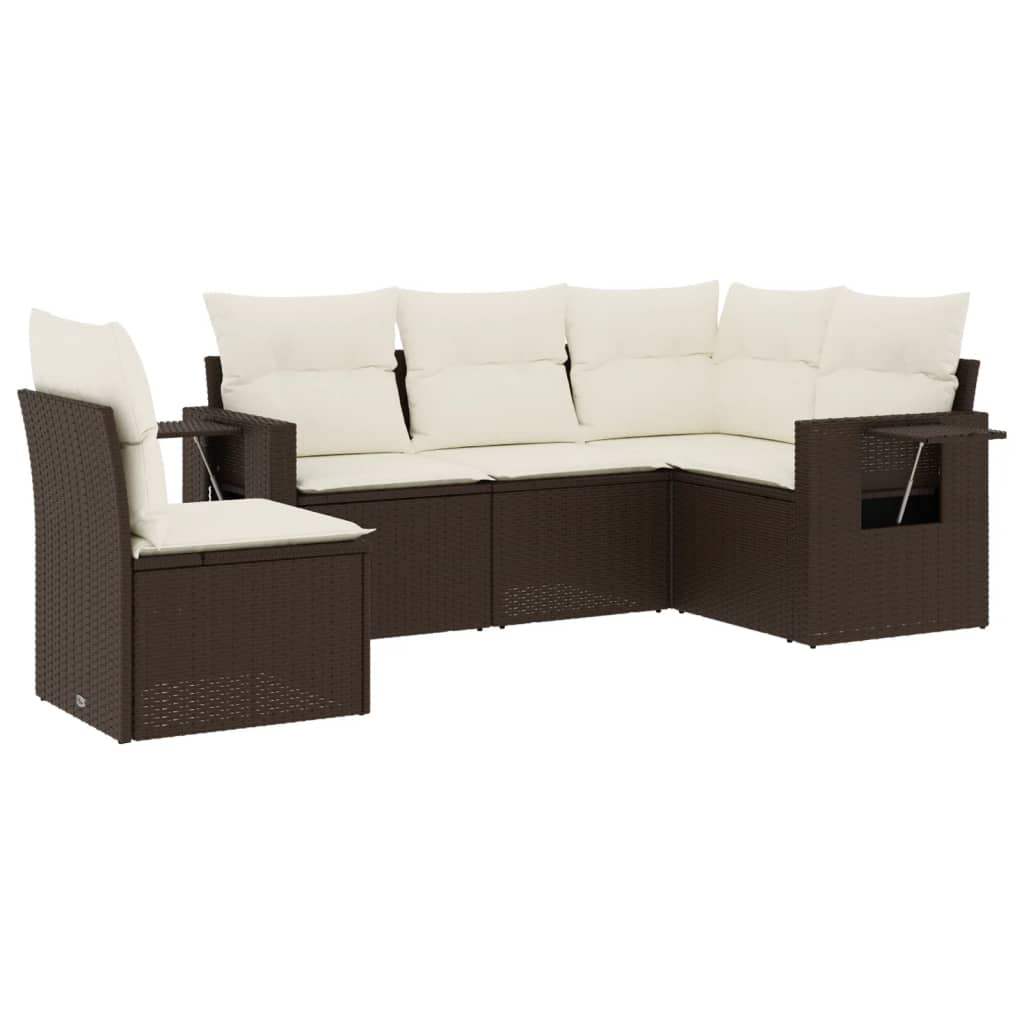Set Divano da Giardino 5 pz con Cuscini Marrone in Polyrattan - homemem39