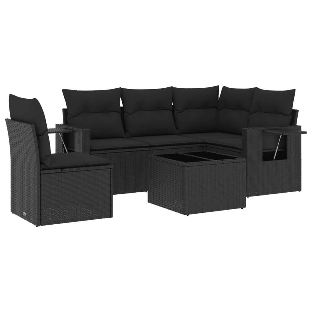 Set Divano da Giardino 6 pz con Cuscini Nero in Polyrattan - homemem39