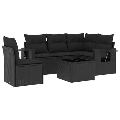 Set Divano da Giardino 6 pz con Cuscini Nero in Polyrattan - homemem39