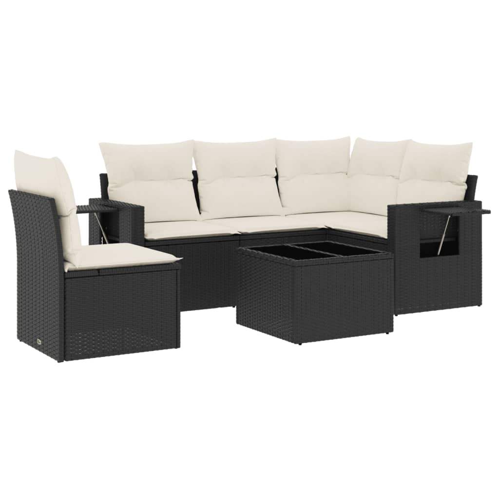 Set Divano da Giardino 6 pz con Cuscini Nero in Polyrattan - homemem39